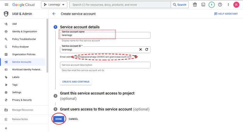 create service account